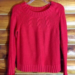 Aerie Red Crew Neck Cable Knit Sweater Small